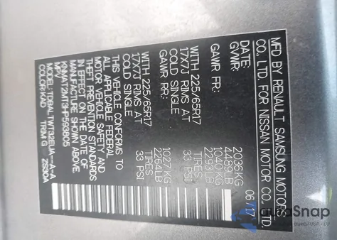 2017 Nissan Rogue Sv z USA, uszkodzony, nr VIN KNMAT2MT3HP593805